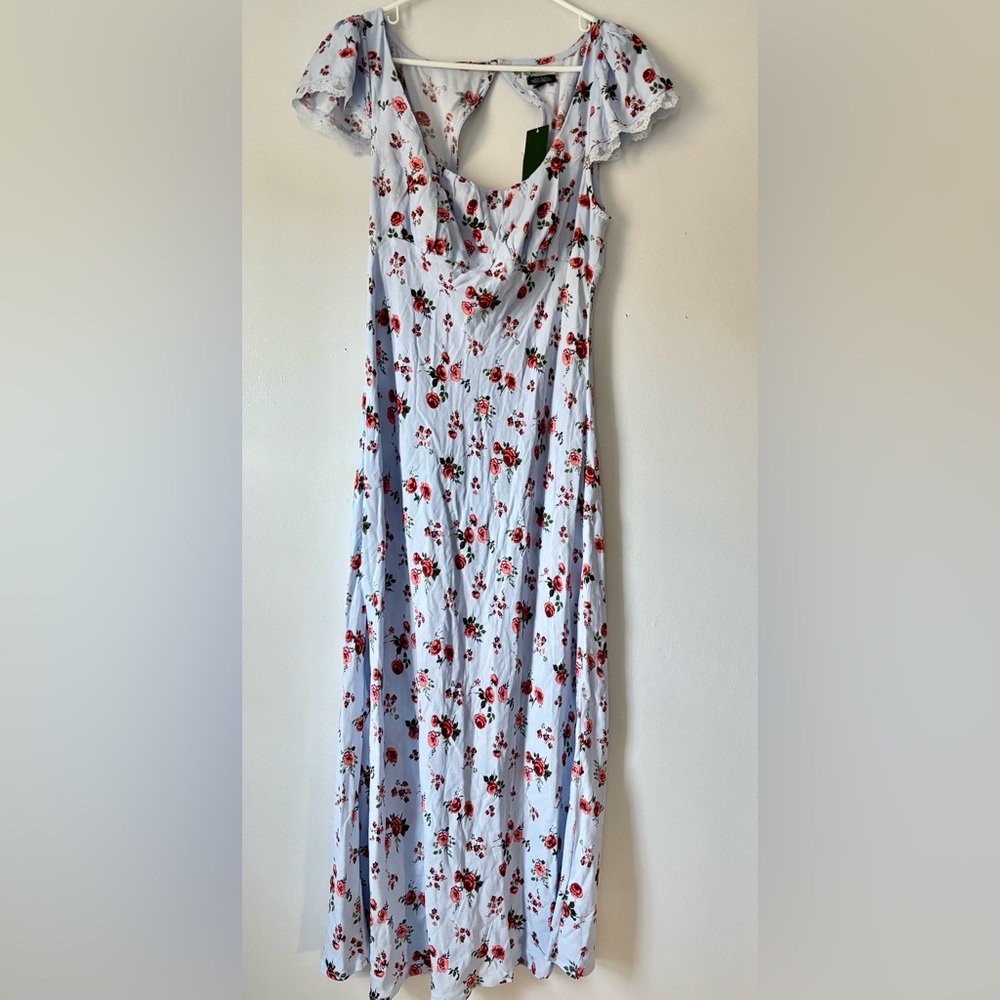 NWT Wild Fable Medium Blue Dress Maxi Flutter Cap Sleeve A Line Keyhole Back - Picture 3 of 12
